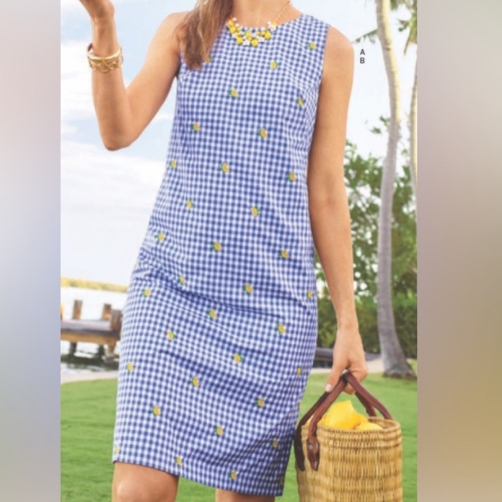 Talbots Blue Gingham Dress with Lemon Embroidery